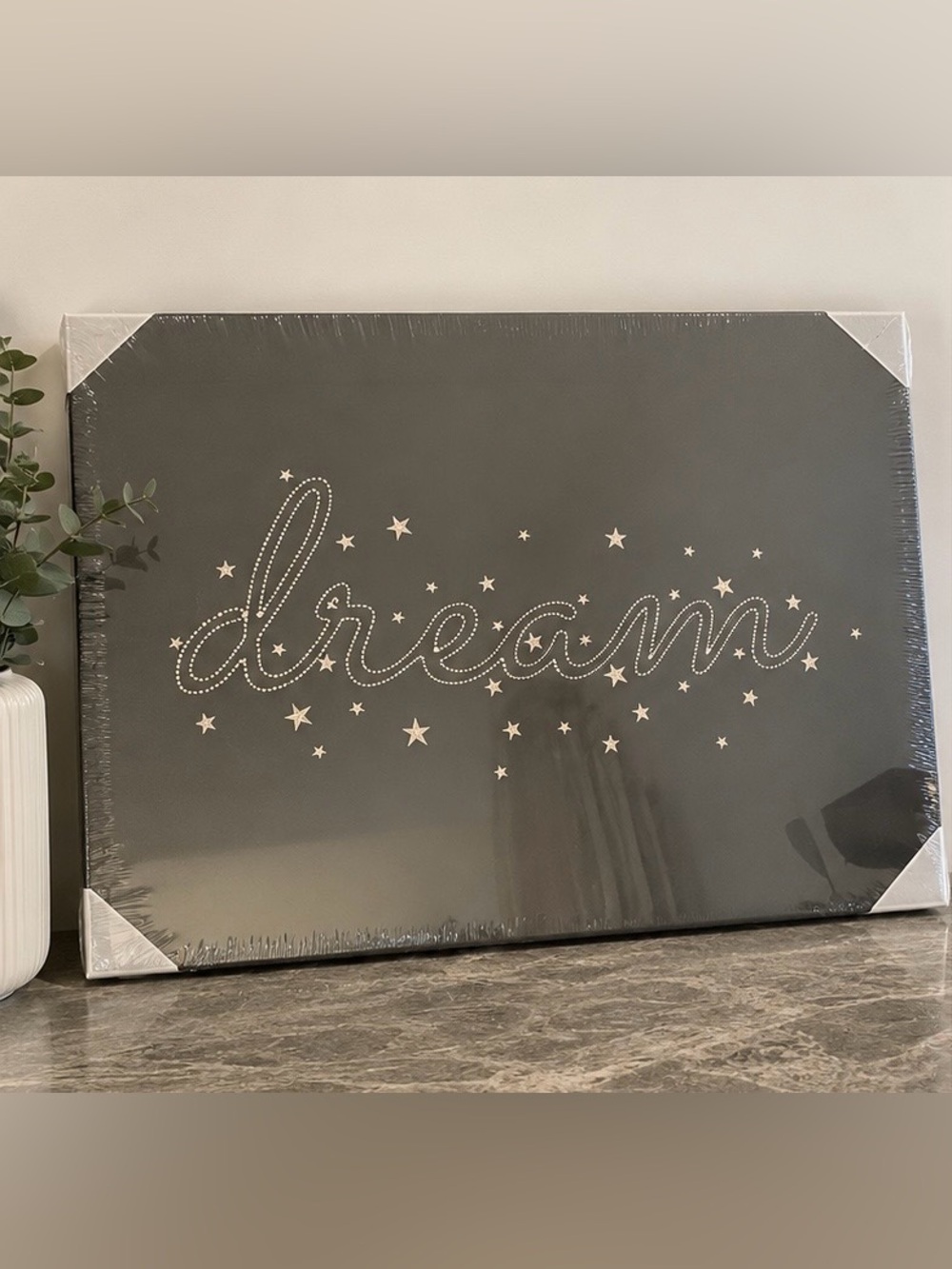 IKEA Black Canvas Wall Art with Silver 'dream' Script